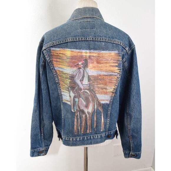 Vtg Levi's 70506-0216 Jean Jacket 42 Studs Custom Indian Native Horse Paint - Picture 1 of 10